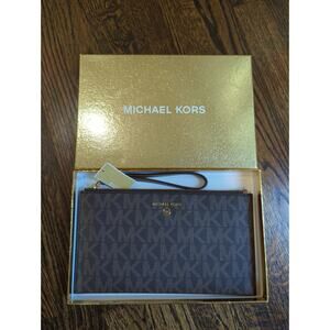 Michael Kors Brown Large Zip Clutch Wristlet NWT